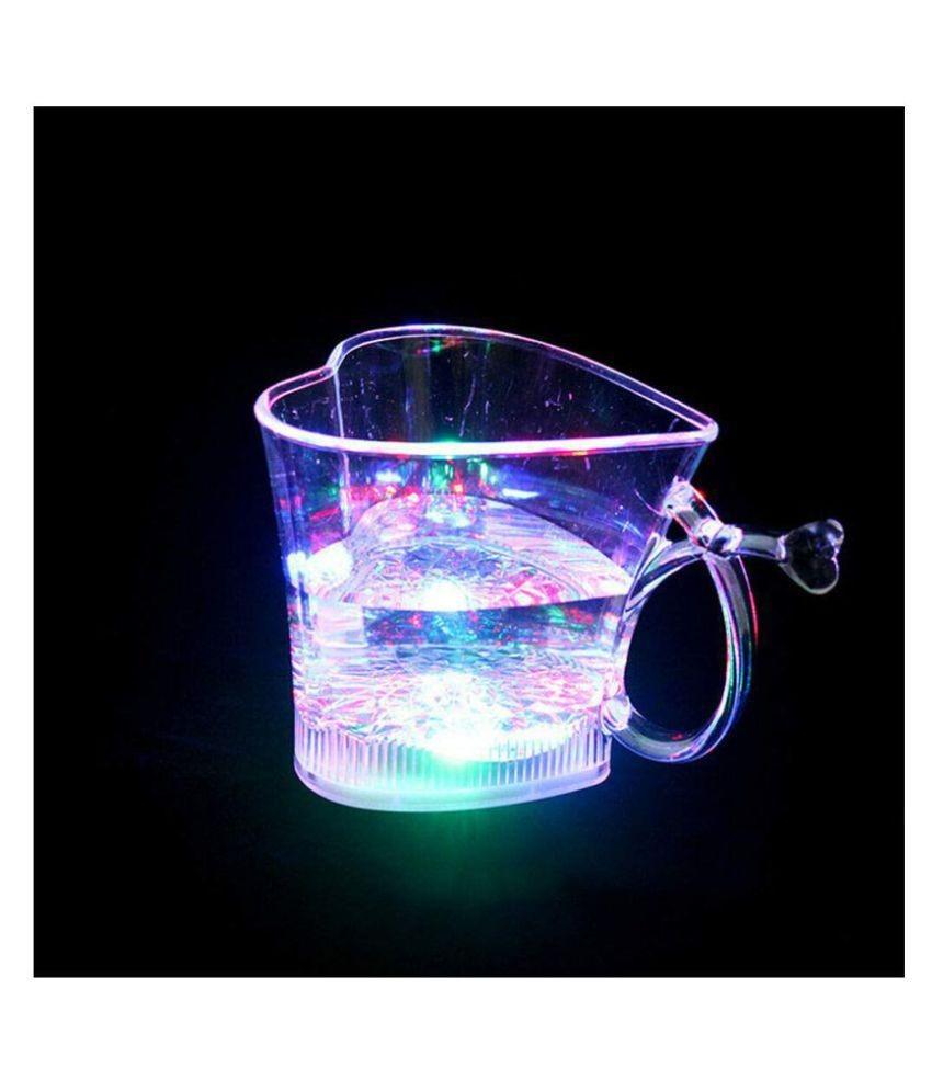 Wukusy heart-shaped glass cup with blinking LED lights, ideal for home and kitchen use, featuring a vibrant illuminated design.