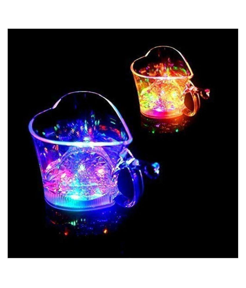 Heart-shaped blinking LED glass cup from Wukusy, illuminated with colorful lights, perfect for home and kitchen decor.