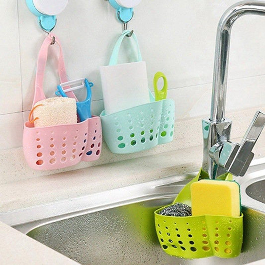 Wukusy adjustable plastic kitchen and bathroom sink caddy with water drainage and built-in faucet for organization.