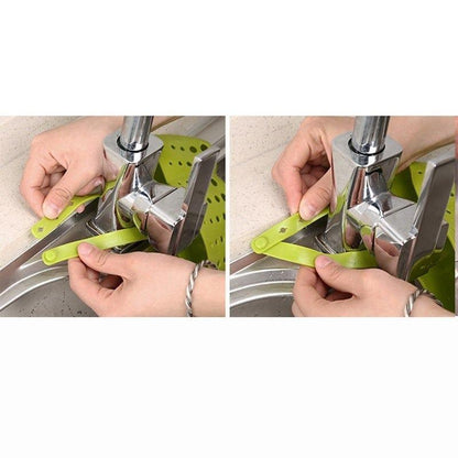Wukusy adjustable plastic sink caddy with built-in faucet for kitchen or bathroom water drainage and organization.