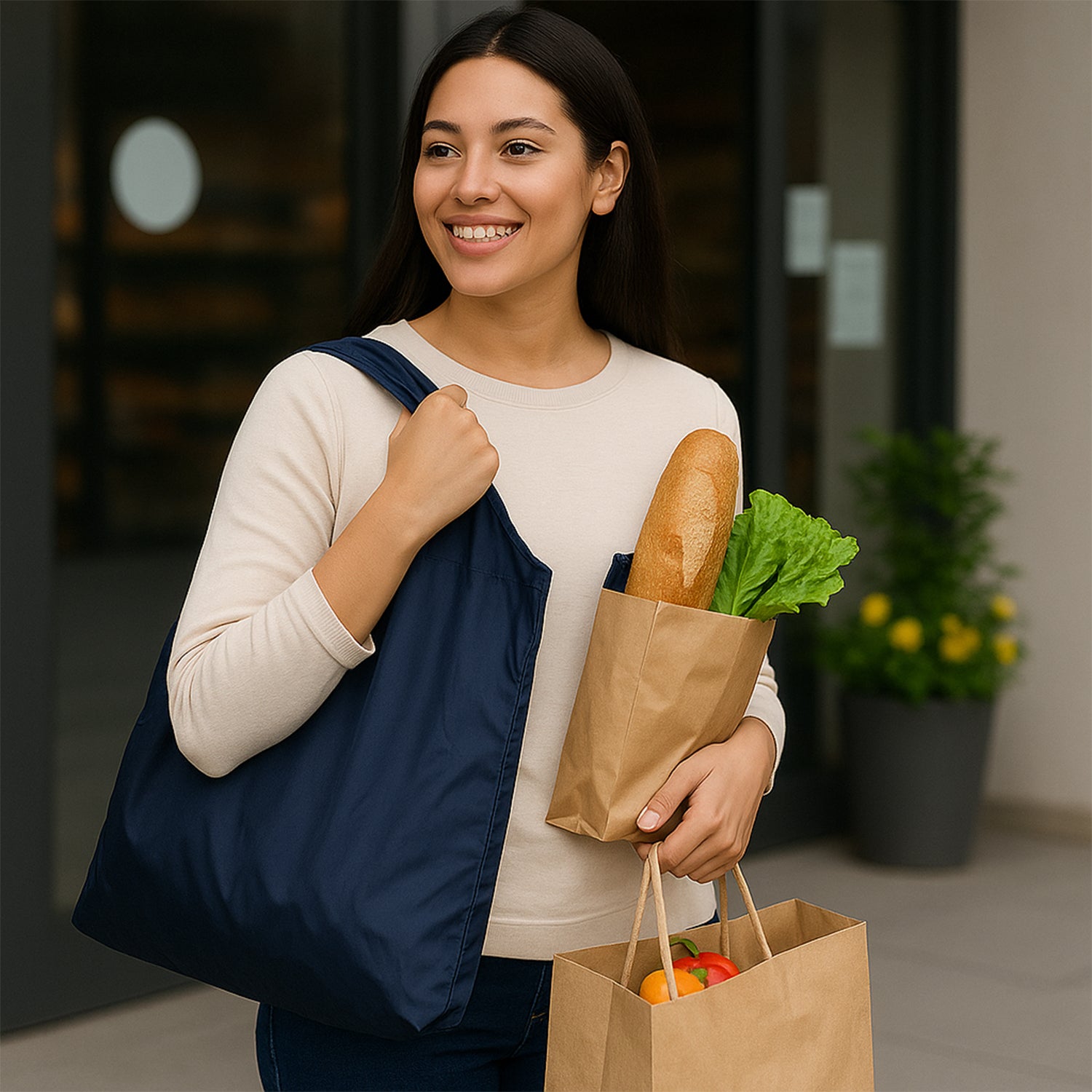 Wukusy reusable grocery bags with handles, foldable and washable, ideal for shopping and eco-friendly home use.