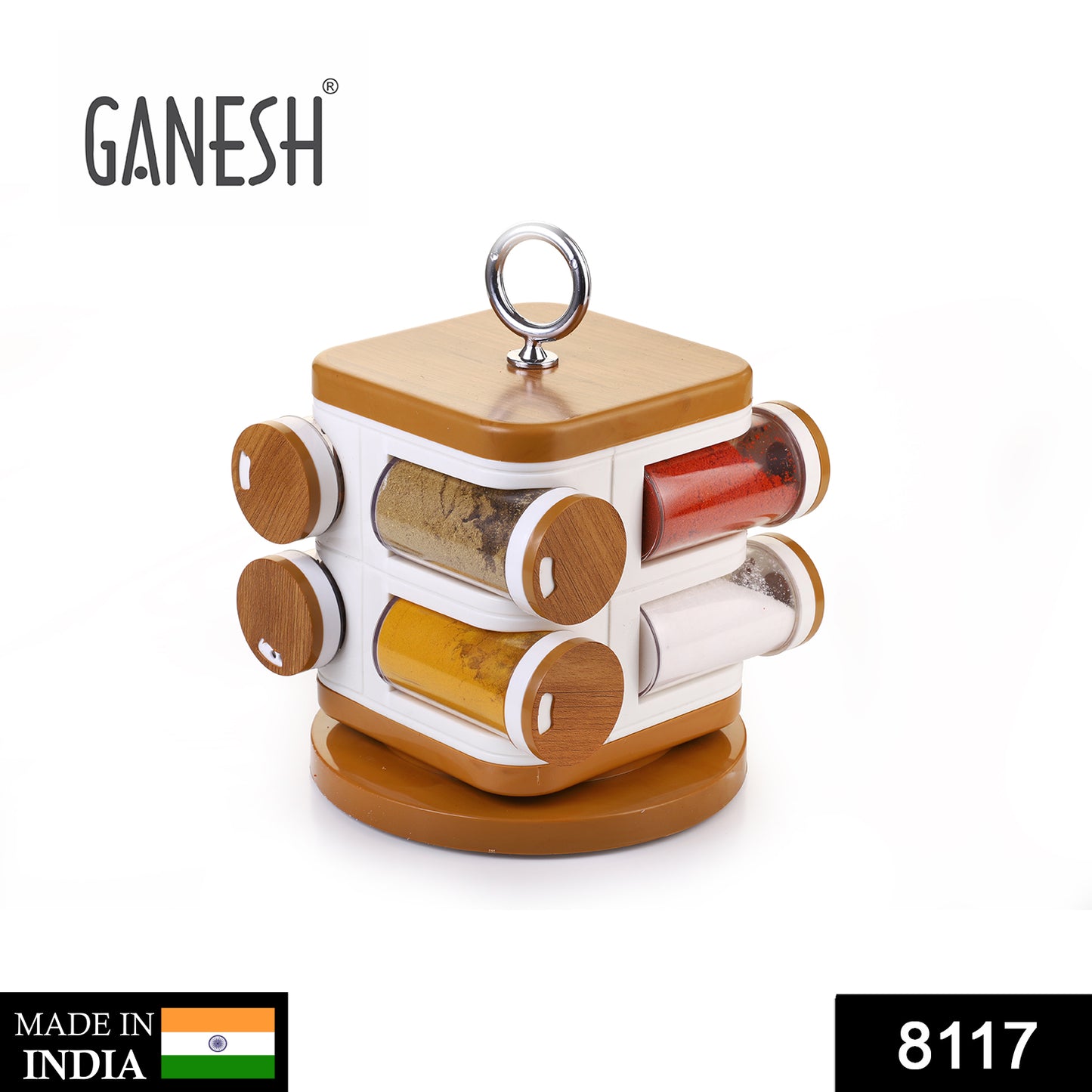 Set of 8 Wukusy Ganesh Storewell plastic spice racks for kitchen storage, featuring clear compartments and compact design.