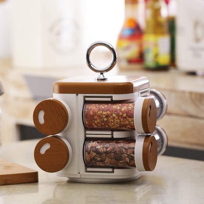 Set of 8 Wukusy Ganesh Storewell plastic spice racks for kitchen organization, featuring clear containers with lids.