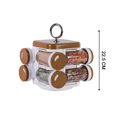 Set of 8 Wukusy Ganesh Storewell plastic spice racks for kitchen storage, shown stacked and organized on a countertop.