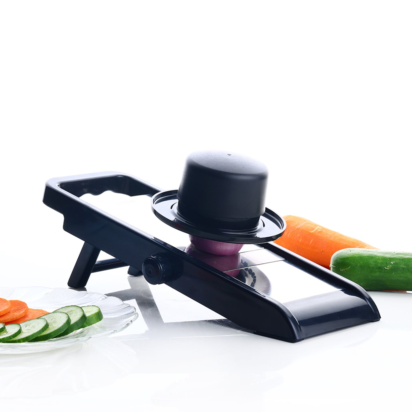 Wukusy multipurpose potato and onion slicer and grater for chips, vegetables, with adjustable settings for home kitchen use.