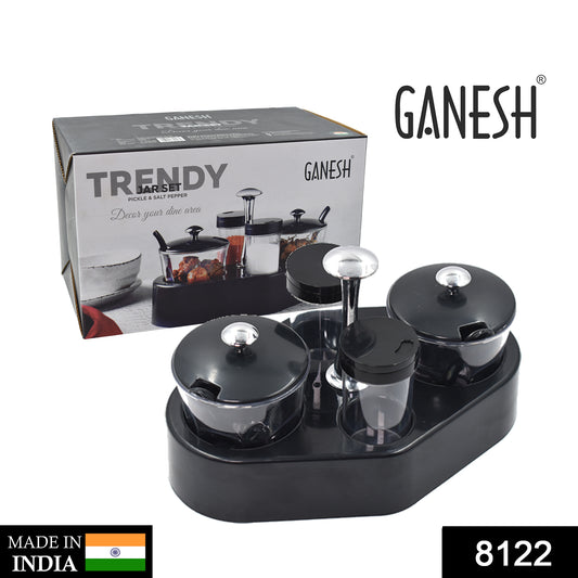 Wukusy Ganesh Rendy condiment set with transparent plastic jar for easy access to spices in kitchen.