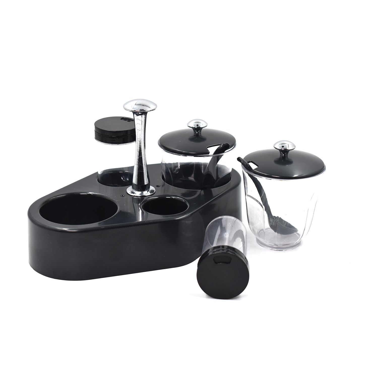 Wukusy Ganesh Rendy condiment set with a transparent plastic jar for easy access to spices in a home kitchen.