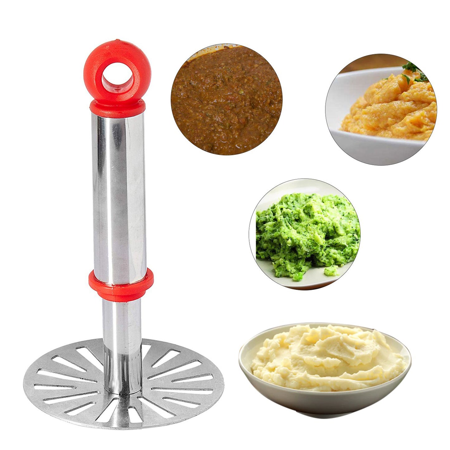 Wukusy Ganesh potato pav bhaji masher with silver plastic handle, oval shape, ideal for mashing potatoes and bhaji in the kitchen.