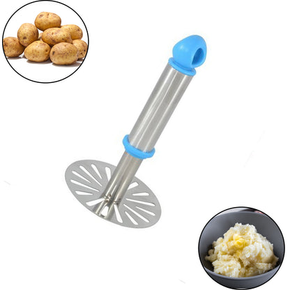 Wukusy Ganesh potato and pav bhaji masher with plastic handle, silver oval design, suitable for mashing potatoes and bhaji.