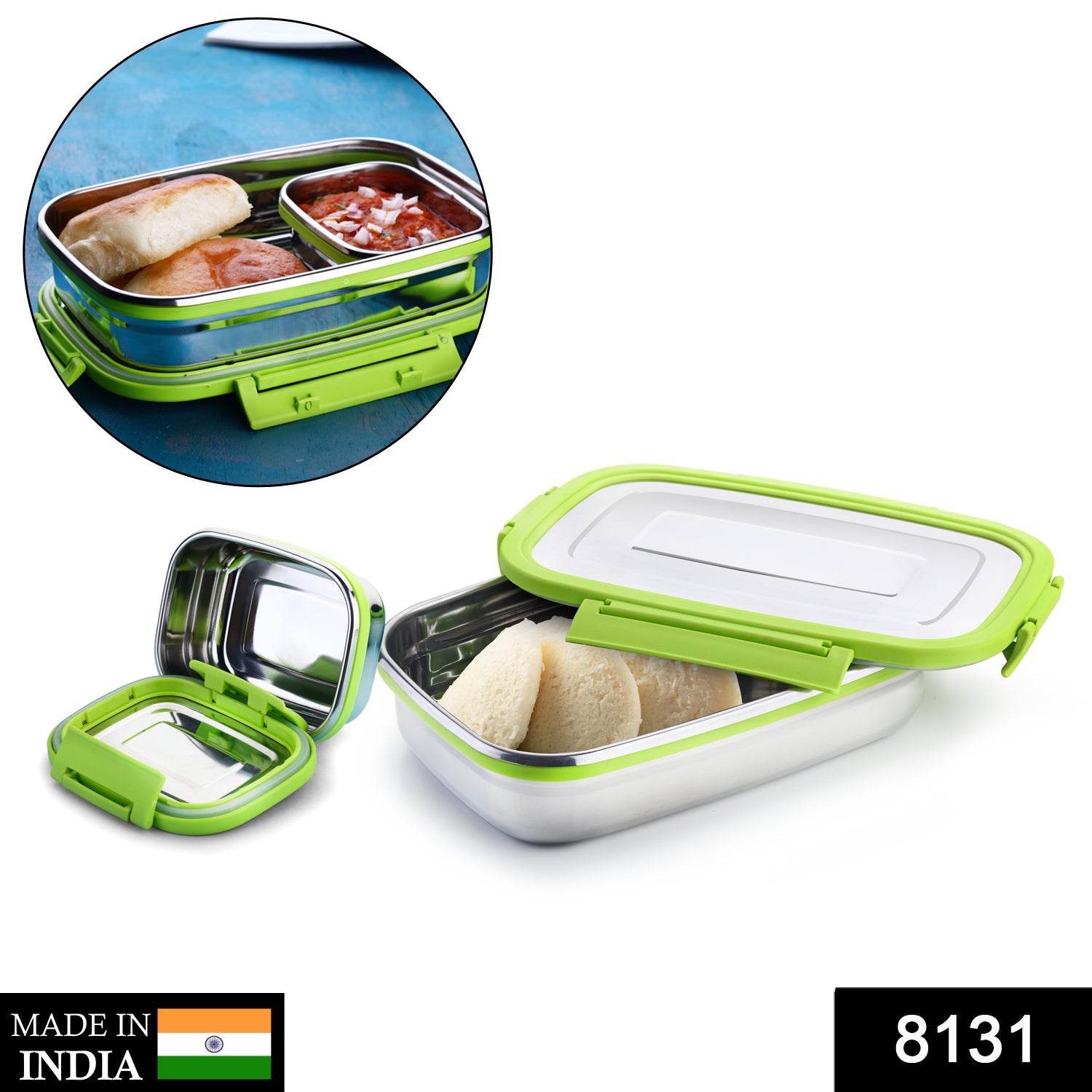 Wukusy stainless steel lunch pack for office and school use, featuring multiple compartments for food storage.