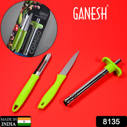 Wukusy Ganesh 3-piece lighter, knife, and peeler set for home and kitchen use, featuring decorative Ganesh design.