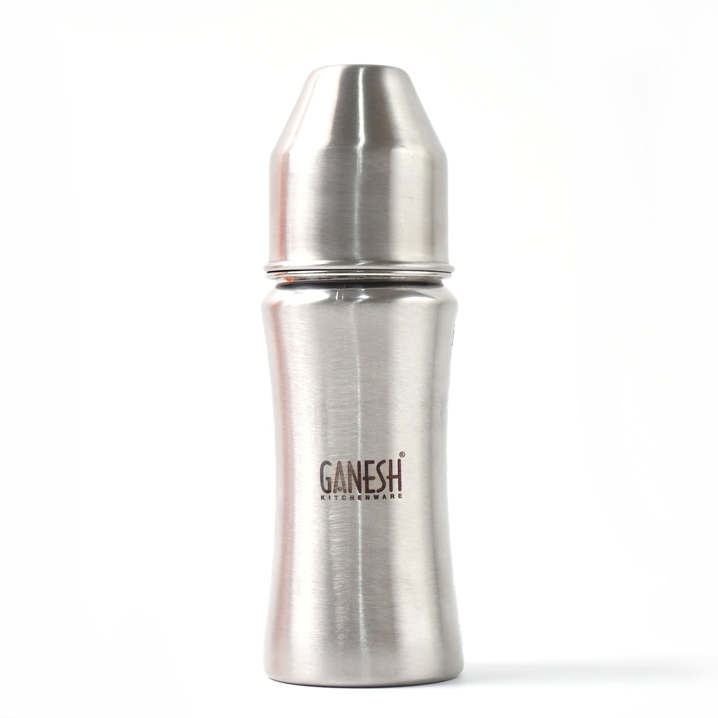 Wukusy Ganesh stainless steel baby feeding bottle with 250ml capacity, designed for newborns and toddlers up to 3 years.