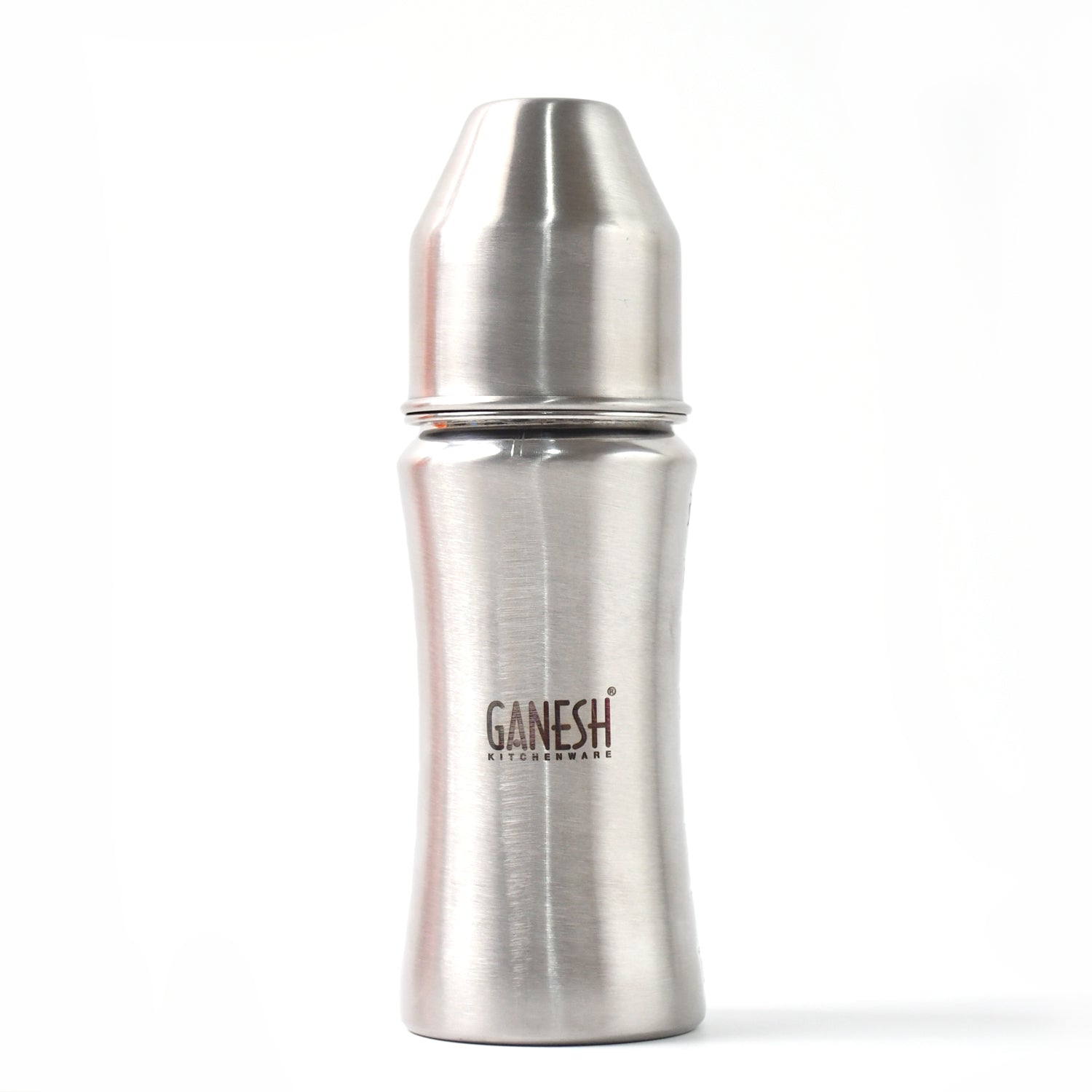 Wukusy Ganesh stainless steel baby feeding bottle with 250ml capacity, designed for newborns and toddlers up to 3 years.