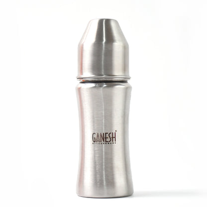 Wukusy Ganesh stainless steel baby feeding bottle with 250ml capacity, designed for newborns and toddlers up to 3 years.