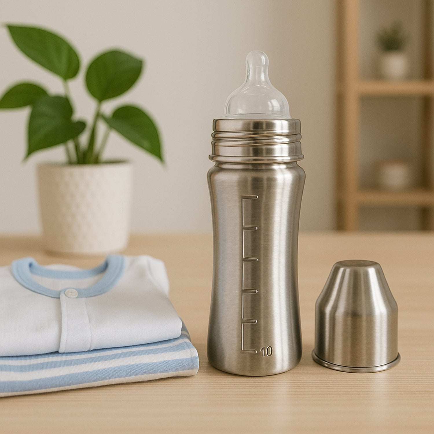 Stainless steel Ganesh baby feeding bottle by Wukusy, 250ml, suitable for newborns and toddlers up to 3 years, BFA free.