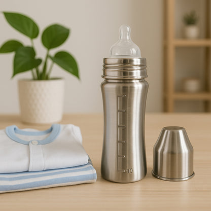 Stainless steel Ganesh baby feeding bottle by Wukusy, 250ml, suitable for newborns and toddlers up to 3 years, BFA free.