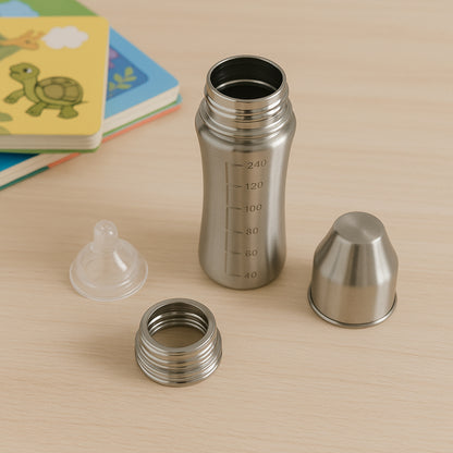 Wukusy stainless steel baby feeding bottle with Ganesh design, 250ml, BFA free, suitable for infants and toddlers up to 3 years.