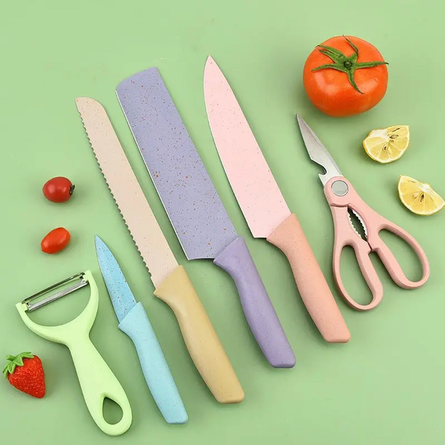 Wukusy 6-piece forged kitchen knife set with box, including various knives displayed inside a professional storage box.