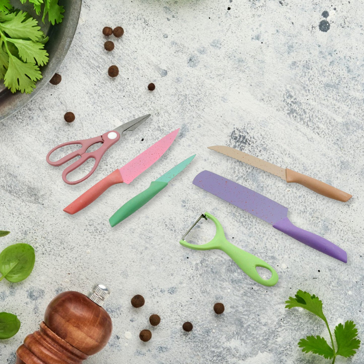 Wukusy 6-piece forged kitchen knife set with wooden box, including chef, utility, and paring knives for home cooking.