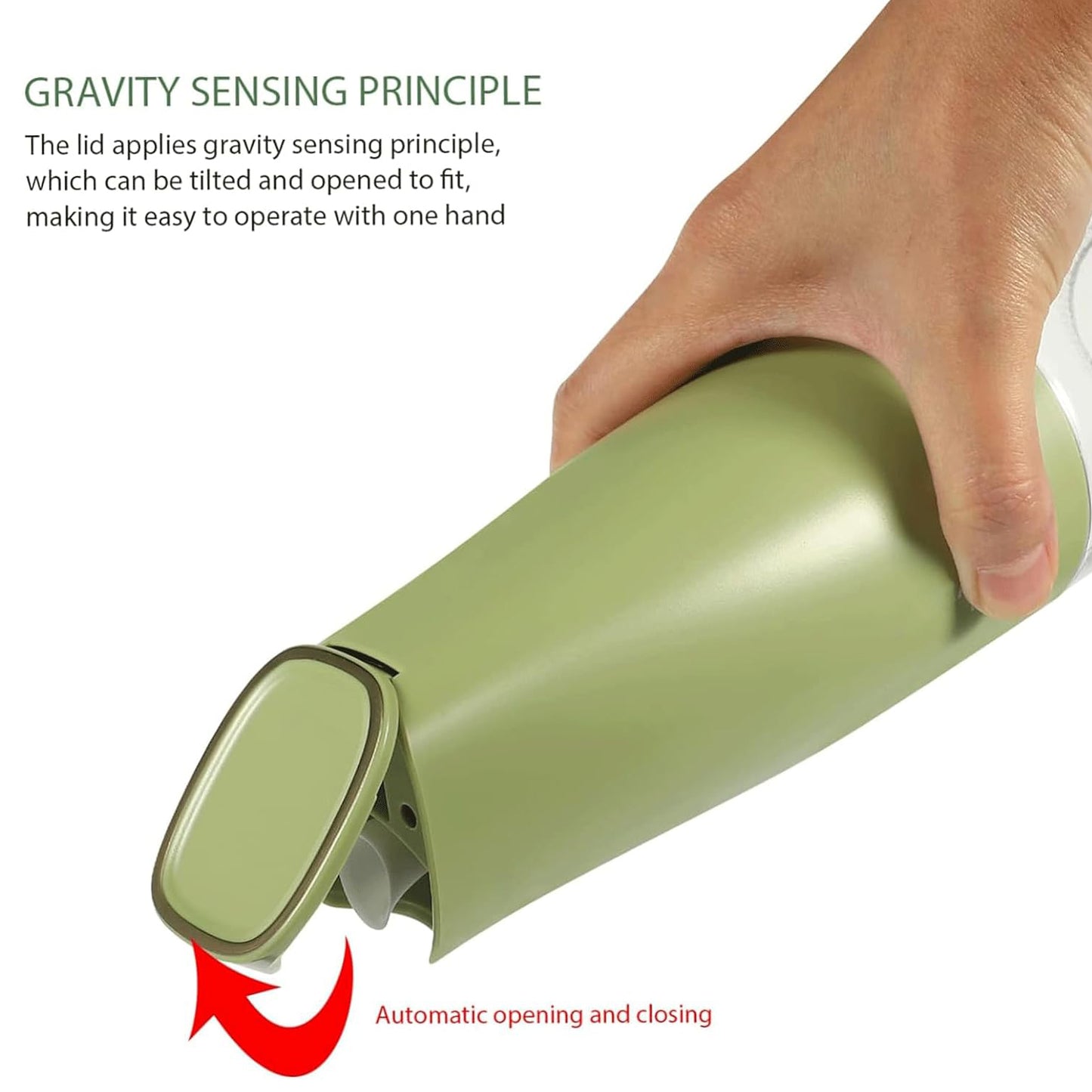 Wukusy 500ml glass oil dispenser with automatic open lid, ideal for cooking, grilling, and frying in the kitchen.