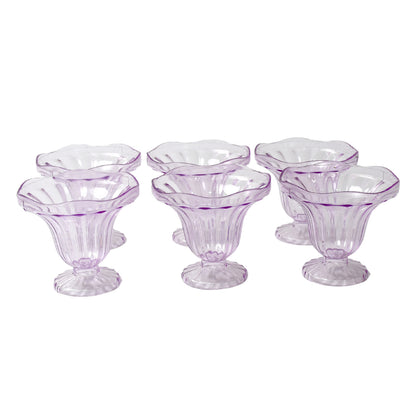 Set of 6 Wukusy crystal plastic ice cream bowls for desserts, snacks, fruit, pudding, nuts, or dips in a home kitchen setting.