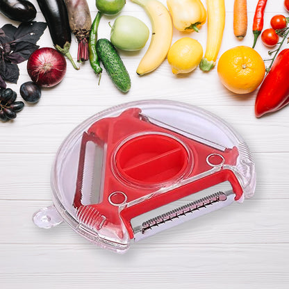 Wukusy 82583 In 1 multi-function rotary vegetable peeler, slicer, and cutter kitchen gadget with hanging design for versatile food prep.
