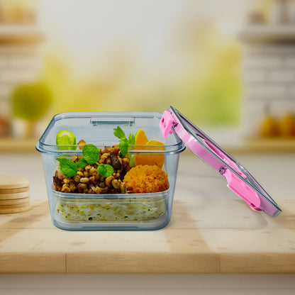 Wukusy 1400ml clear plastic food storage container with lid, washable refrigerator fruit and food box, for home kitchen use.