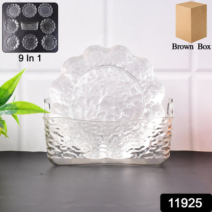 Wukusy 9-in-1 plastic bowl with serving tray and plates set, including multiple bowls and a tray for home and kitchen use.