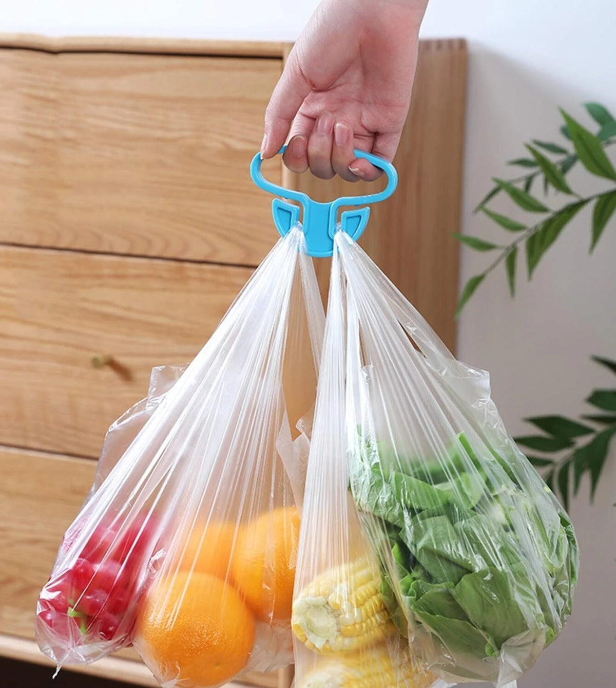 Wukusy portable shopping bag handle holder and plastic bag hook, multifunctional household carrier for reusable grocery bags, 2-piece set.
