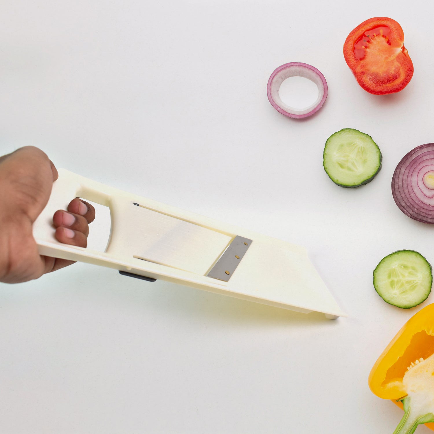 Adjustable Wukusy slicer for cutting fruits and vegetables, featuring a sturdy design and easy-to-use handle for home kitchen use.