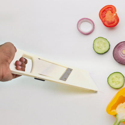 Adjustable Wukusy slicer for cutting fruits and vegetables, featuring a sturdy design and easy-to-use handle for home kitchen use.