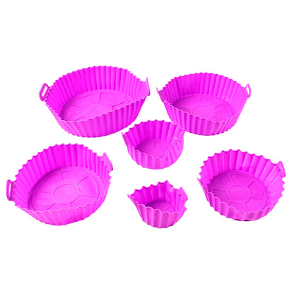 Set of six reusable silicone air fryer pots with handles by Wukusy, ideal for home and kitchen cooking.