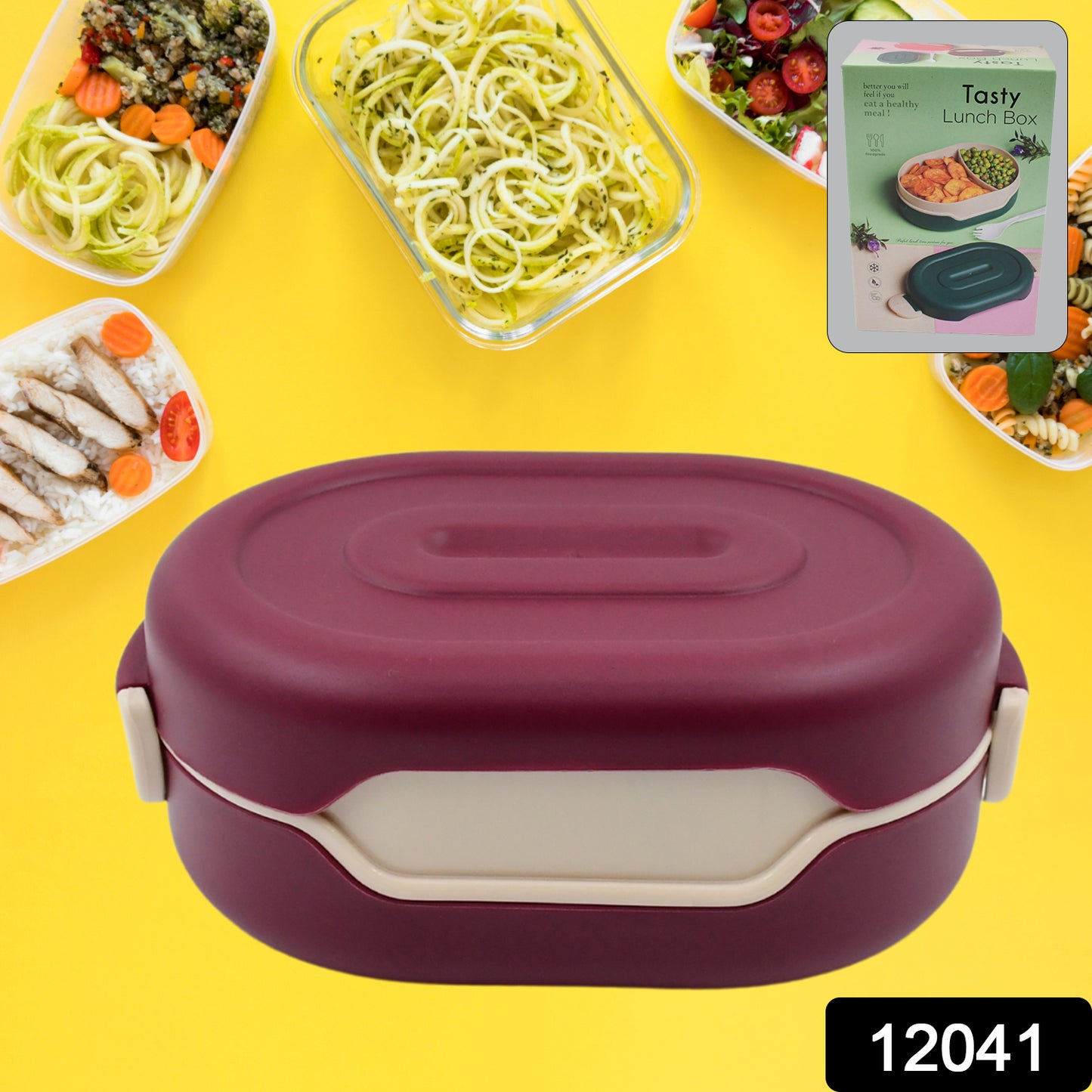 Wukusy airtight food-grade tiffin box with two compartments and a 2-in-1 spoon for home and kitchen use.