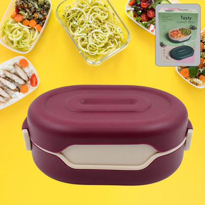 Wukusy airtight food-grade tiffin box with two compartments and a 2-in-1 spoon, ideal for home and kitchen use