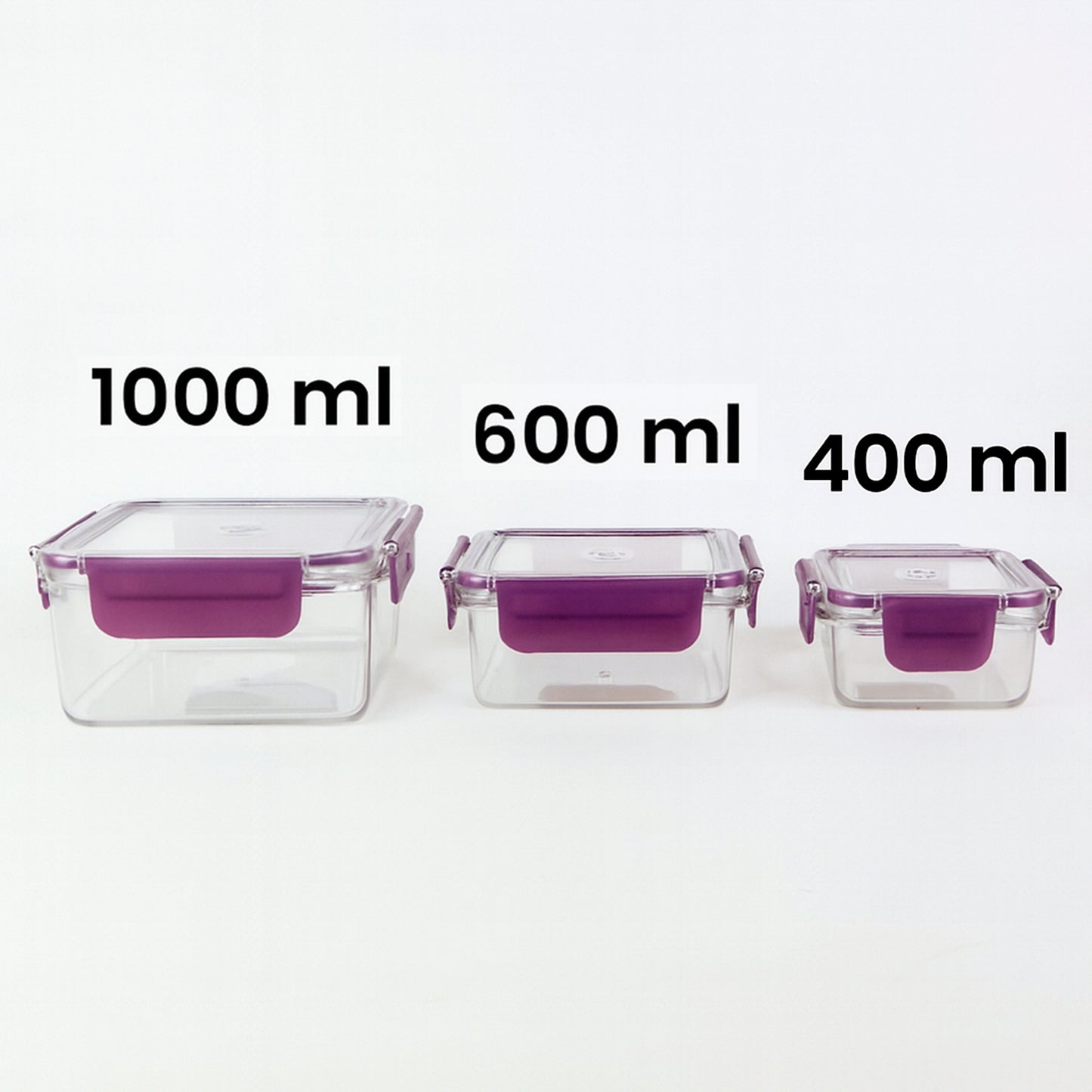 Set of three Wukusy airtight square food storage containers for kitchen organization and fresh food preservation.