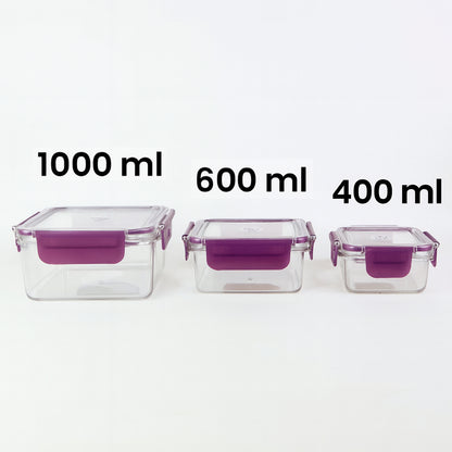 Set of three Wukusy airtight square food storage containers for kitchen organization and fresh food preservation.