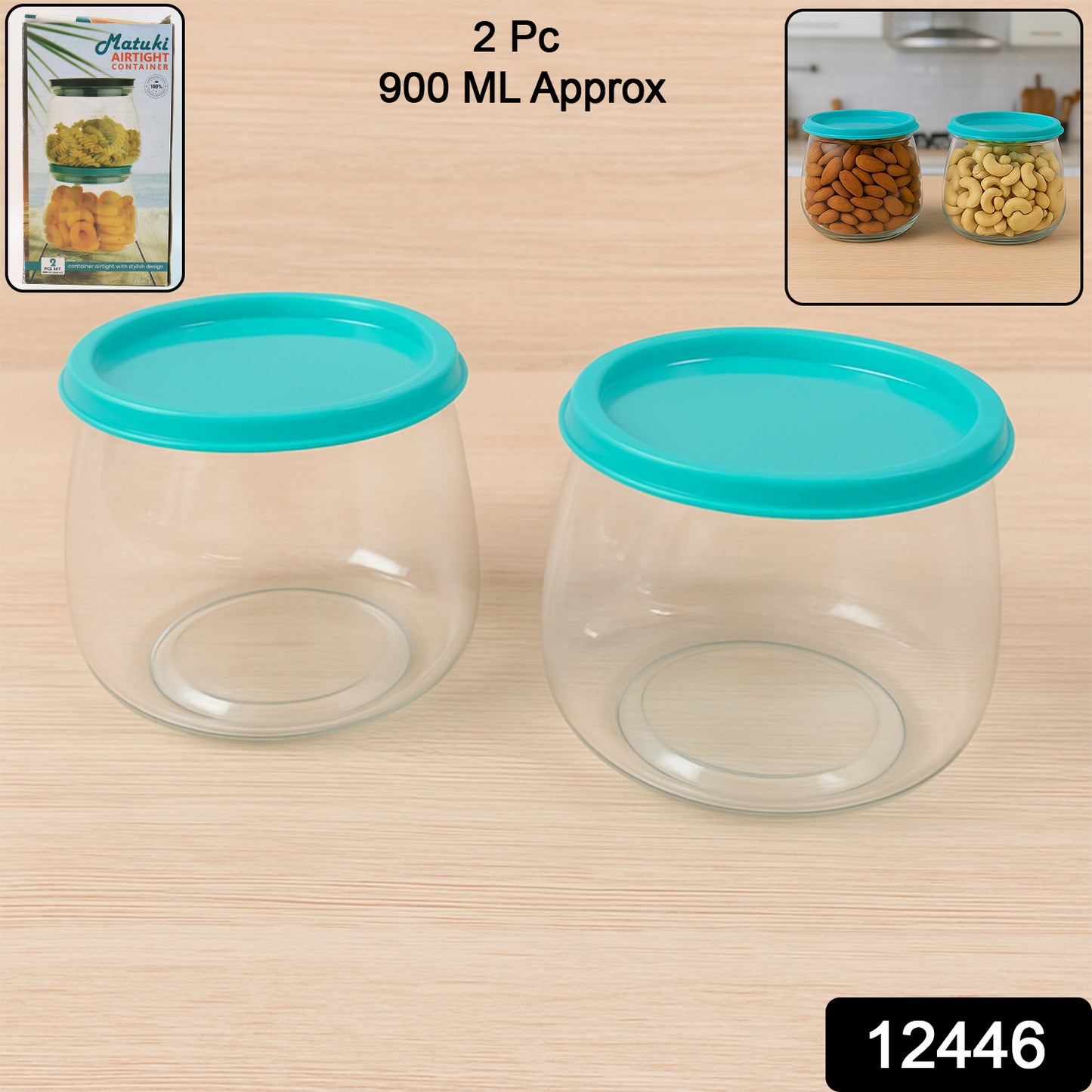 Wukusy airtight storage containers set with two 900ml capacity containers for kitchen organization and food storage.
