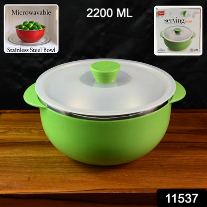 Wukusy Apex 2200ml microwave-safe plastic serving bowl with lid, ideal for kitchen food storage and serving.
