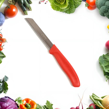 Wukusy Apex 3-piece stainless steel kitchen knife and peeler set with a chef's knife, paring knife, and peeler on a wooden surface.