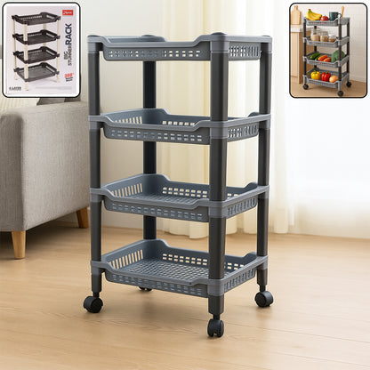 Wukusy Apex 4-layer large plastic storage rack for home and kitchen organization with multiple shelves for versatile storage.