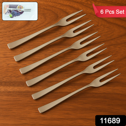 Wukusy Apex 6-in-1 stainless steel fruit fork set with six different fork heads for versatile fruit serving.