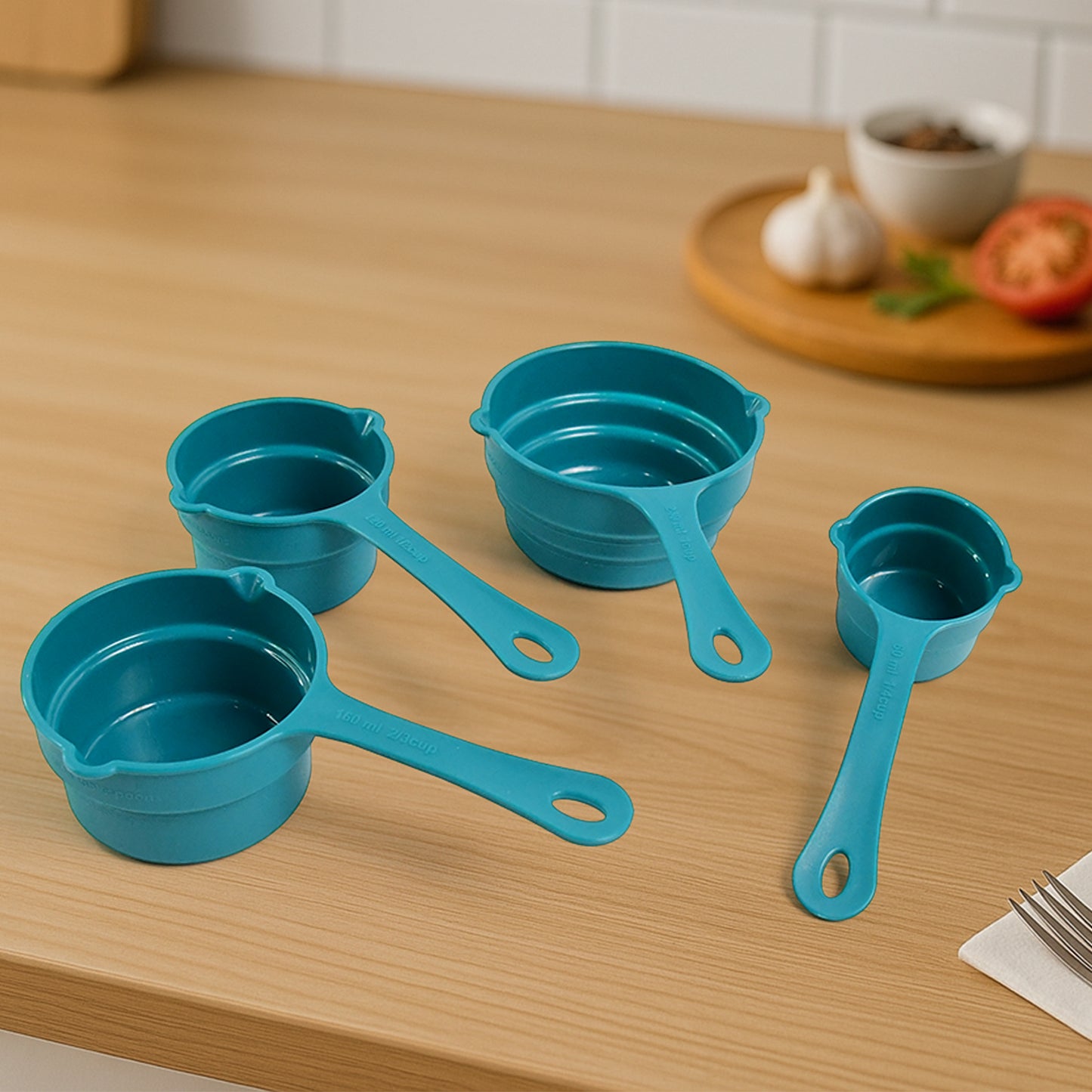 Wukusy Apex 8-piece measuring spoons and cups set for kitchen baking and cooking, featuring stainless steel utensils.
