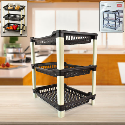Wukusy Apex Big 3-tier plastic storage rack for home and kitchen organization, featuring multiple compartments and sturdy design