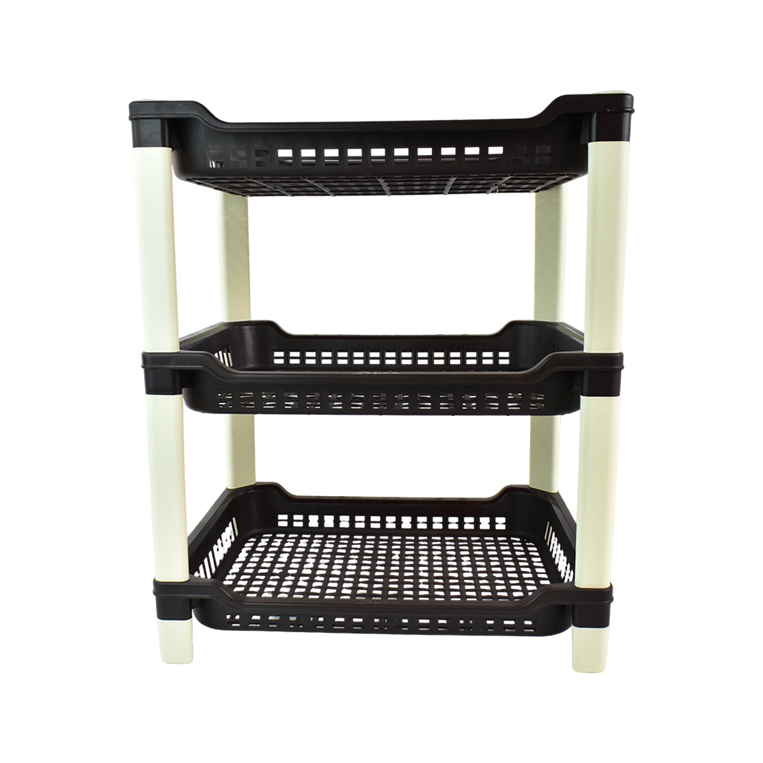 Wukusy Apex Big 3-tier plastic storage rack for home and kitchen organization, with multiple compartments for versatile use.
