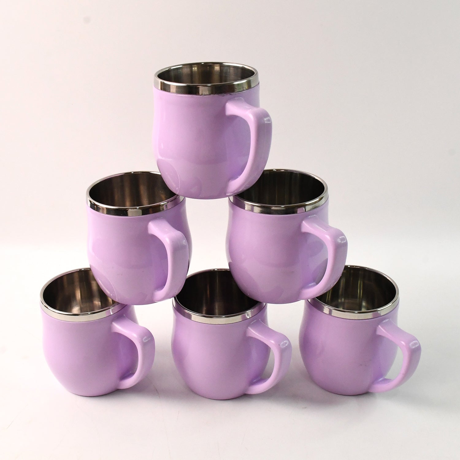 Set of six Wukusy Apex Chit-chat double wall stainless steel mugs, 200ml each, for home and kitchen use.