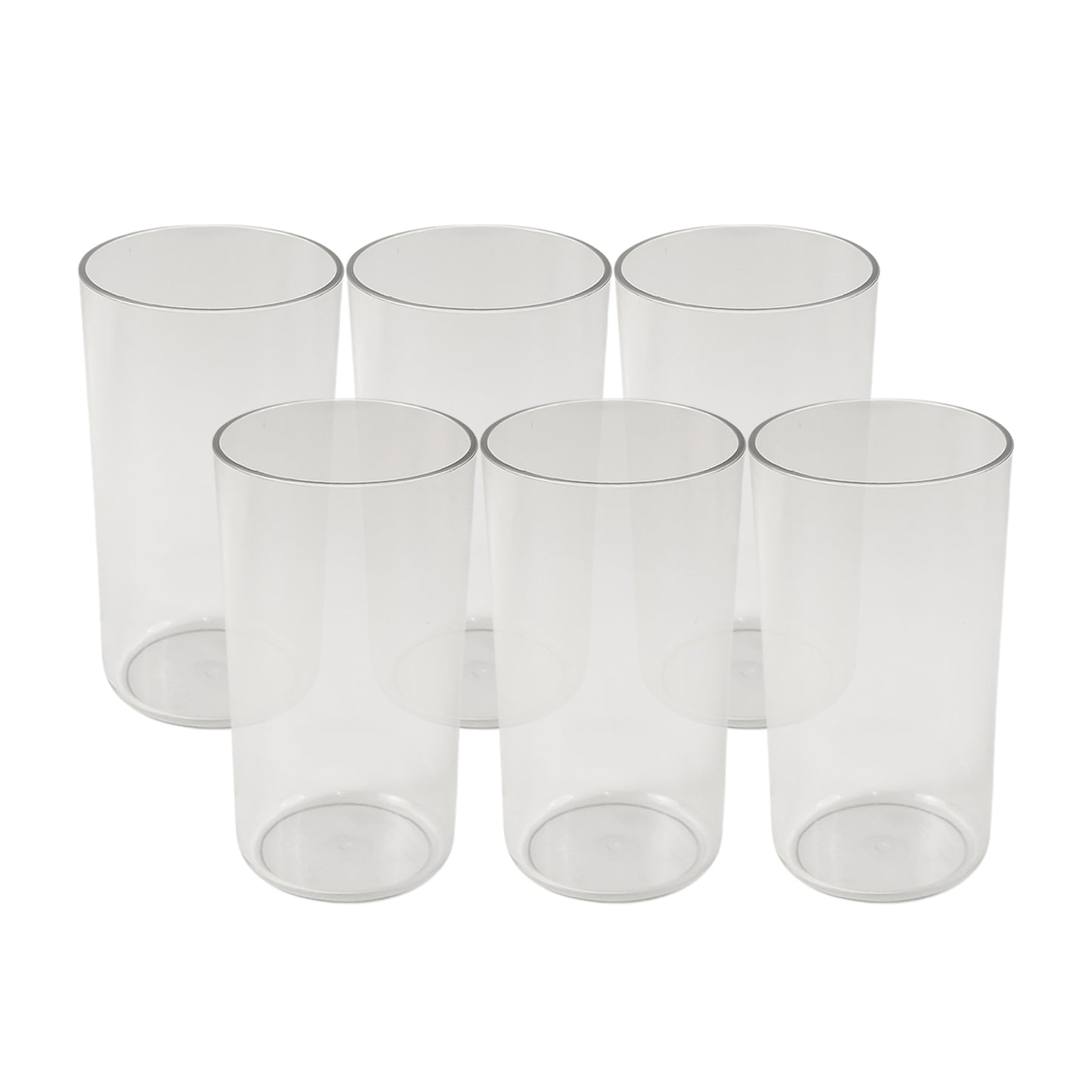 Six clear plastic tumblers from Wukusy, unbreakable Apex glass set, perfect for home and kitchen use.