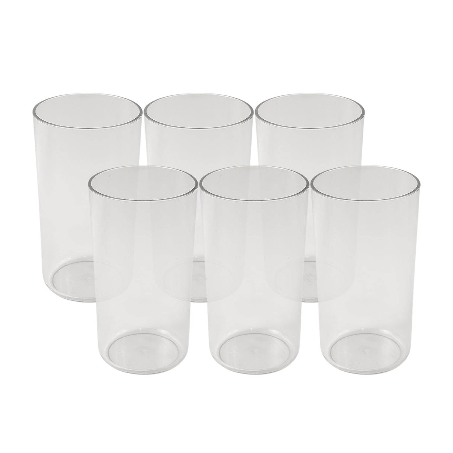 Six clear plastic tumblers from Wukusy, unbreakable Apex glass set, perfect for home and kitchen use.