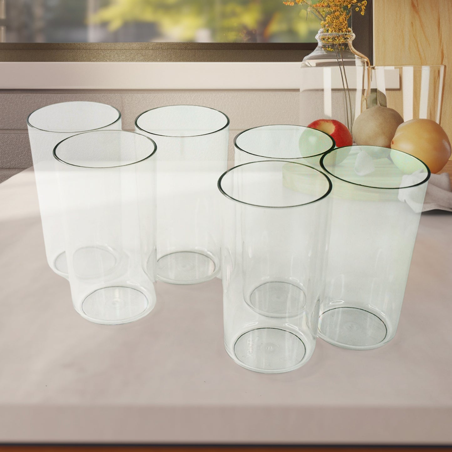 Six-piece Wukusy Apex clear plastic tumbler glass set, unbreakable and suitable for home and kitchen use.