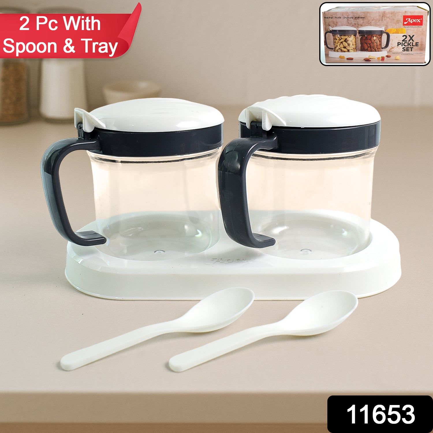 Wukusy Apex Container Pickle set with two clear plastic containers for storing pickles and kitchen essentials.