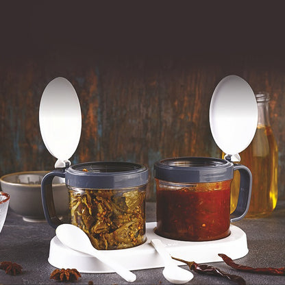Wukusy Apex Container Pickle set with two clear plastic storage jars for kitchen and home use.